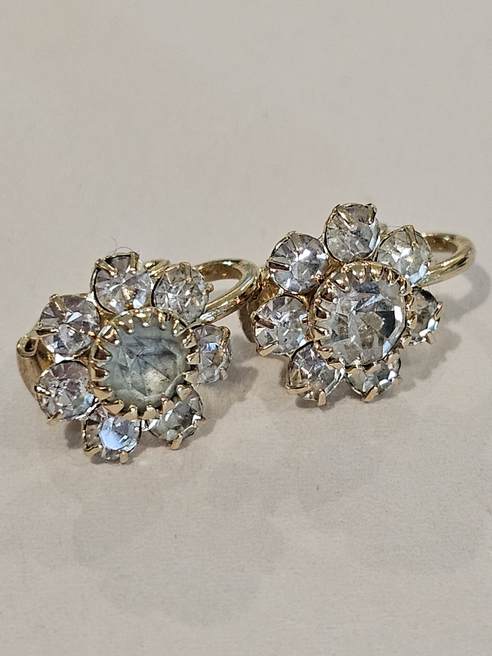 Gold-Tone Clear Crystal Flower Clip-On Earrings
